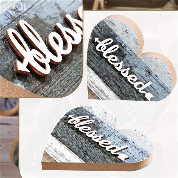 Home Sign Farmhouse Love Wooden Heart Shaped Decoration (Grateful Style)-2pc - Picture 3 of 7
